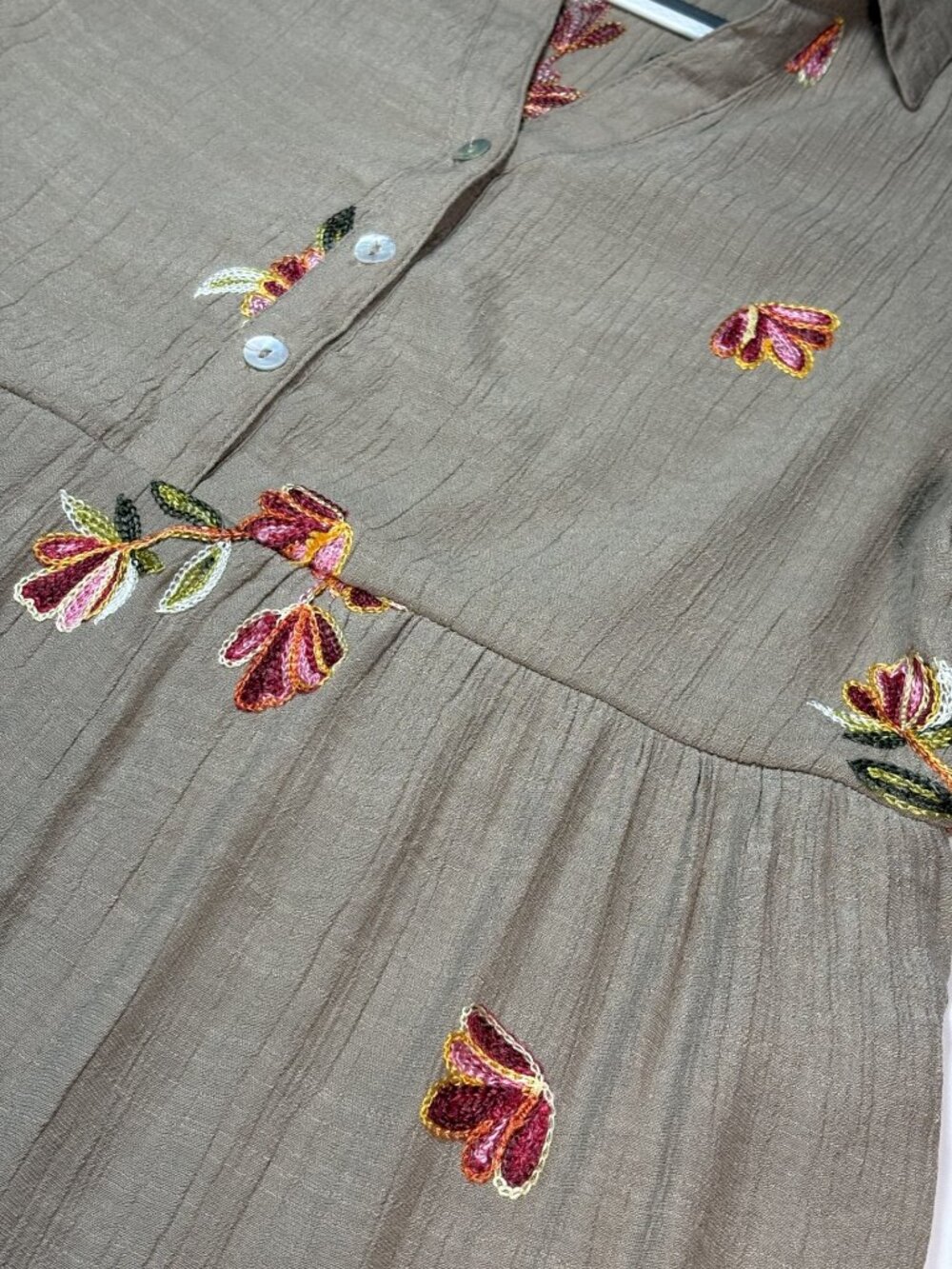 Fig + Flower Embroidered Floral Maxi Dress Small Boho Tiered Linen Blend